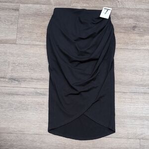 Open Edit Xxs Black Draped Pencil Skirt With Elastic Waist Band